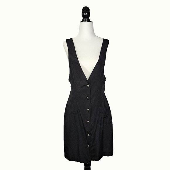 Vintage 80s Mini Coat Dress Button Up Front tie in back - Picture 1 of 7